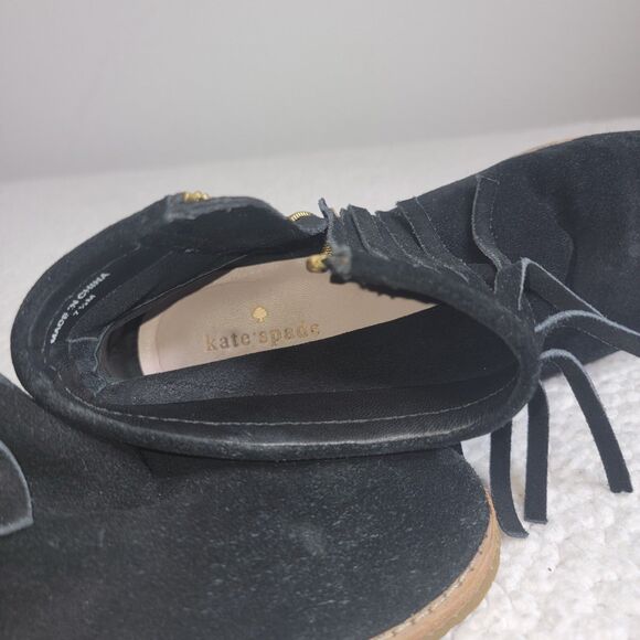 Kate Spade Women's Size 7.5M Round Toe Fringe Ankle Gold Side Zip Boots Black - Picture 8 of 12